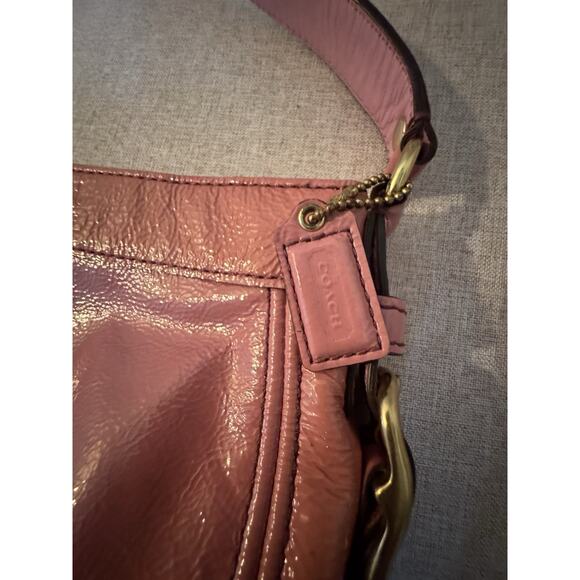 COACH Pink Patent Leather ZOE Hobo Handbag Top Handle Pouch Pebbled Purse #41869 - Picture 2 of 11